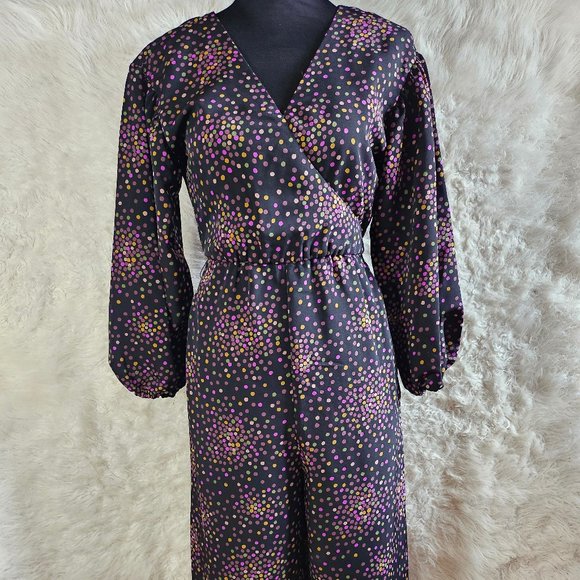 Kate Spade Women's Black and Disco Dots V-Neck Cropped Jumpsuit Size: 00 - Picture 1 of 9